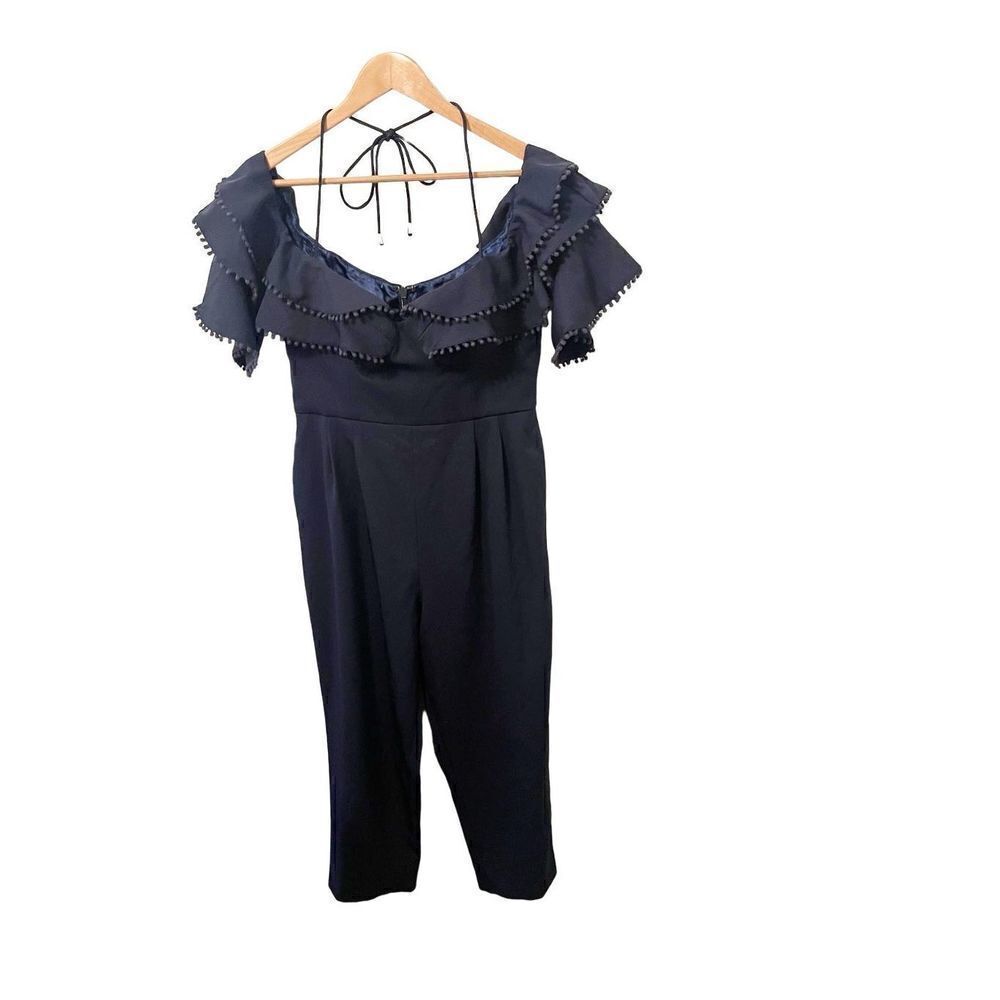 Sheike Navy Blue Off the Shoulder Cropped Jumpsuit‎